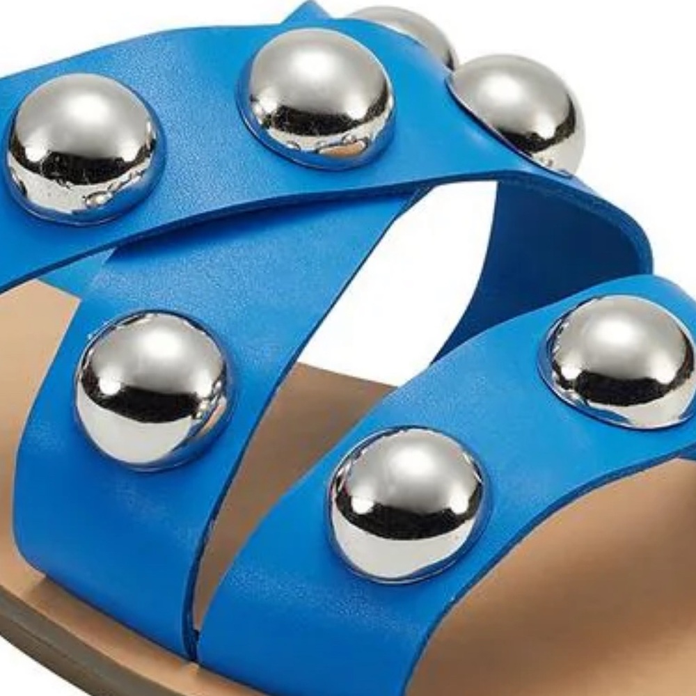 NIB [Marc Fisher] Bryte 2 Slip-On Studded Slide Flat Sandals Blue Women’s 6.5 - Picture 4 of 11